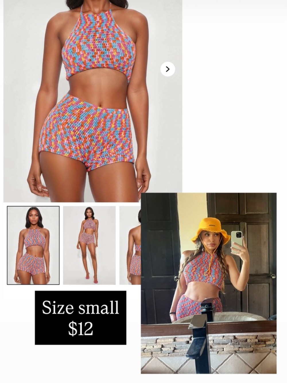 Fashion Nova Multicolor Crocheted Halter Crop Top